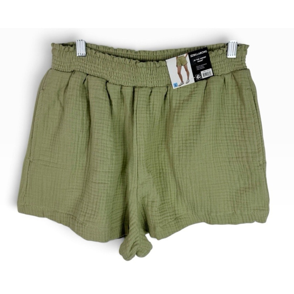 Billabong Women's L In The Waves Gauze Shorts Green New 2.25" 100% Cotton
